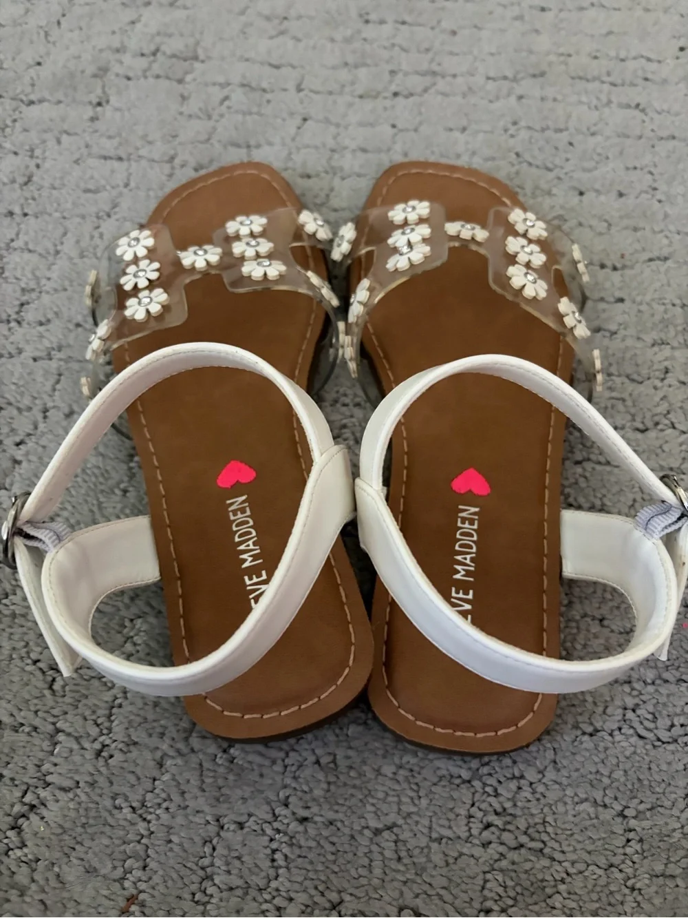 Steve Madden White Kids Sandals with white daisy accents